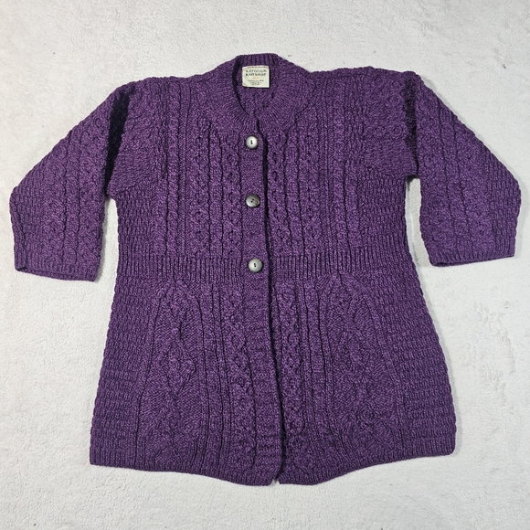 Kilronan Knitwear Sweaters - Kilronan Knitwear Purple Merino Wool Cardigan Sweater Size M